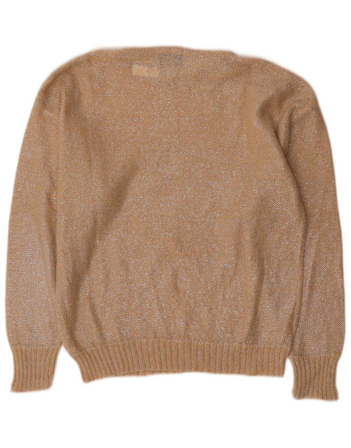 Colombo Womens Boat Neck Jumper Sweater UK 12 Medium Beige Geometric