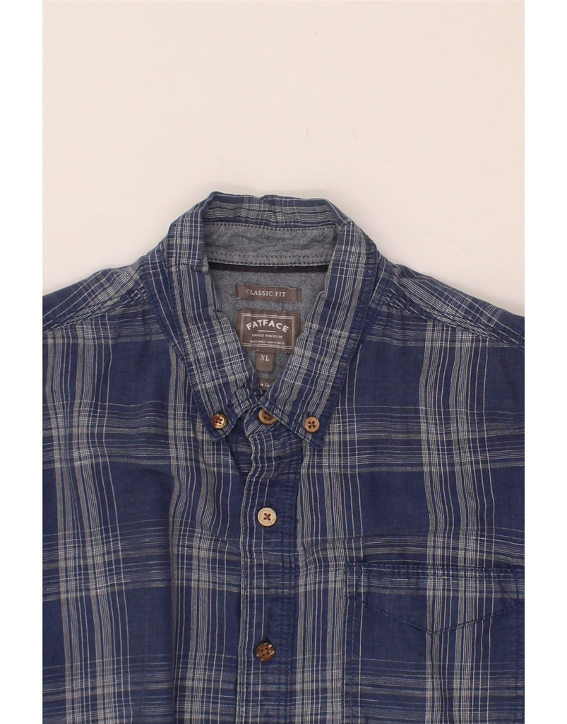 FAT FACE Mens Classic Fit Short Sleeve Shirt XL Navy Blue Check Vintage Fat Face and Second-Hand Fat Face from Messina Hembry 