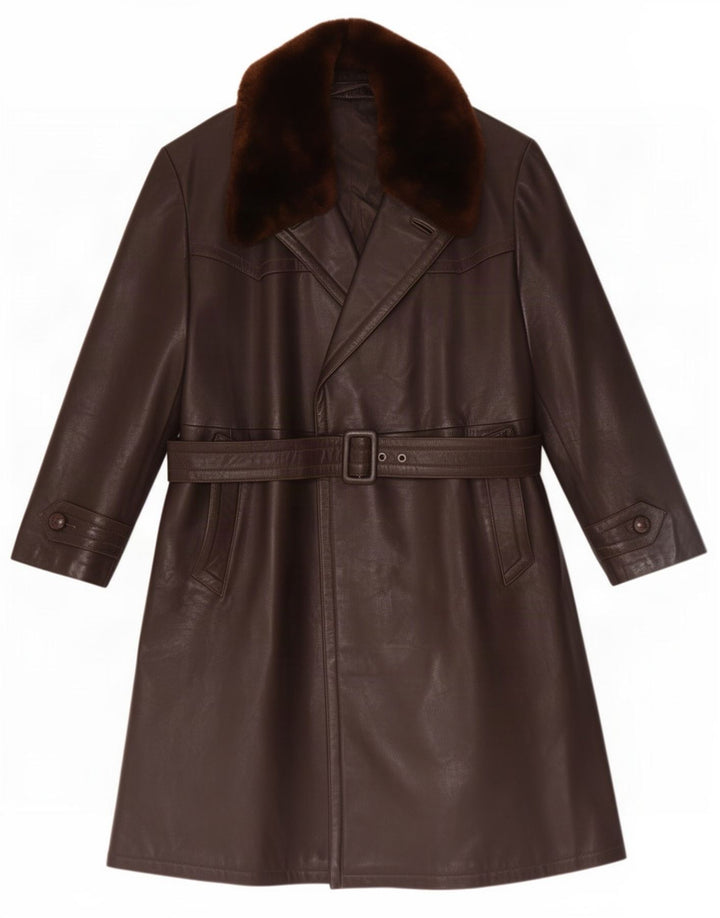 Vintage Womens Leather Coat UK 16 Large Brown