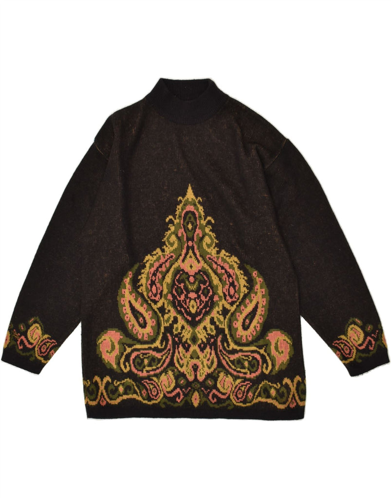 VINTAGE Womens Graphic Turtle Neck Jumper Sweater UK 16 Large Black | Vintage Vintage | Thrift | Second-Hand Vintage | Used Clothing | Messina Hembry 