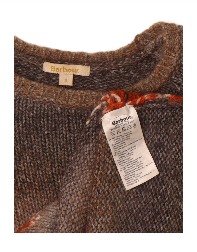 BARBOUR Womens Crop Boat Neck Jumper Sweater UK 8 Small Grey Fair Isle Vintage Barbour and Second-Hand Barbour from Messina Hembry 