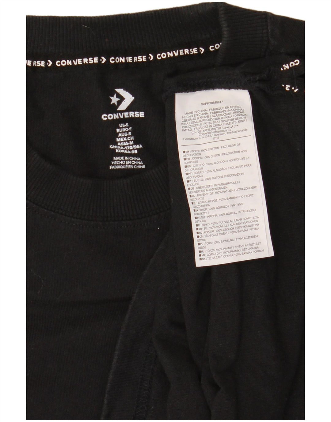 Converse Mens Graphic Top Long Sleeve Small Black Cotton