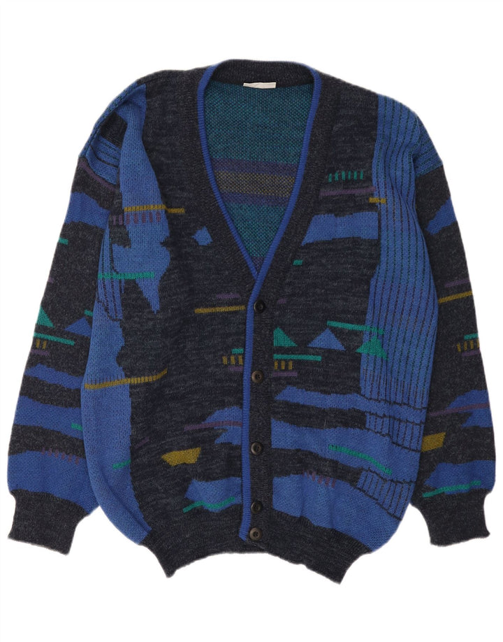 Gotzburg Mens Abstract Pattern Cardigan Sweater EU 54 XL Blue Polyacrylic