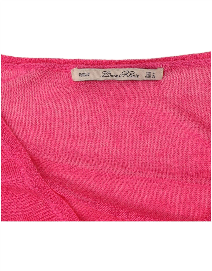 Zara Womens V-Neck Jumper Sweater UK 16 Large Pink