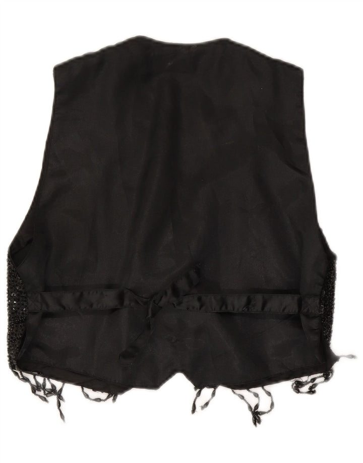 Vintage Womens Crop Sequin Waistcoat UK 14 Large Black
