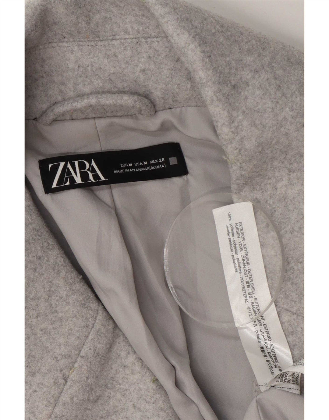 Zara Womens 3/4 Sleeve Oversized Overcoat UK 14 Medium Grey Polyester