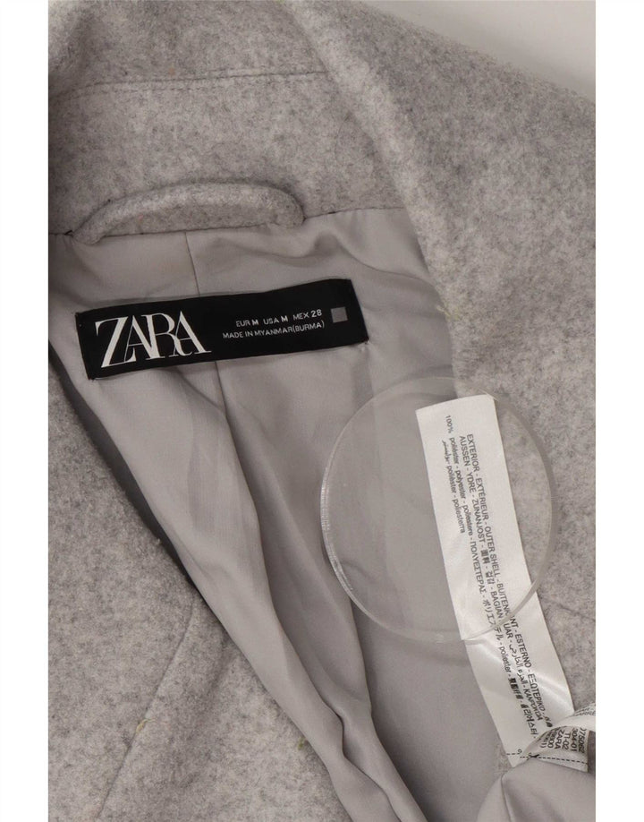 Zara Womens 3/4 Sleeve Oversized Overcoat UK 14 Medium Grey Polyester