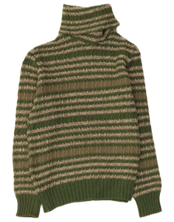 VINTAGE Womens Roll Neck Jumper Sweater UK 12 Medium Khaki Striped