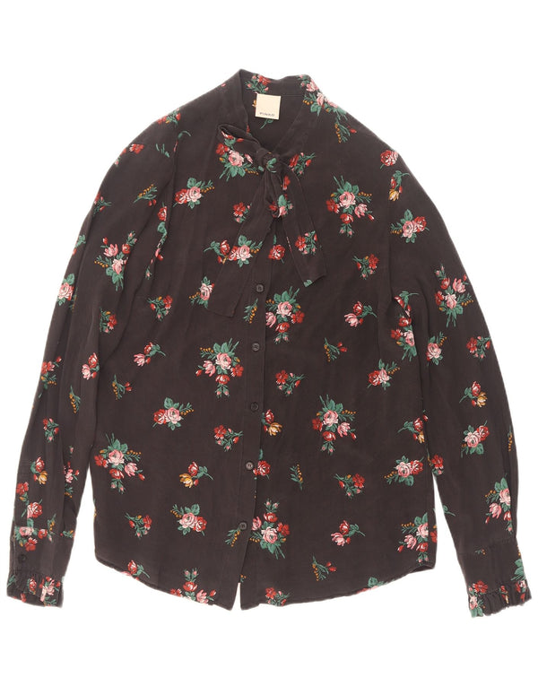 Pinko Womens Front Tie Shirt Blouse UK 10 Small Black Floral Silk