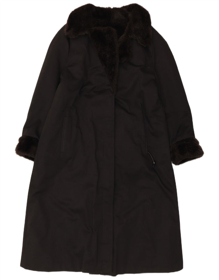 VINTAGE Womens Faux Fur Overcoat UK 12 Medium  Black Acrylic