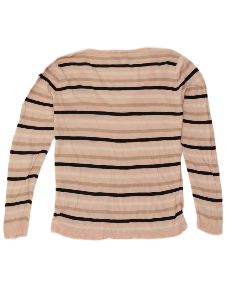 Lacoste Womens V-Neck Jumper Sweater Size 40 Medium Pink Striped