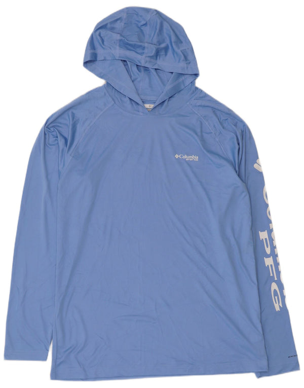 Columbia Mens Omni-Shade Hooded Graphic Top Long Sleeve Medium Blue