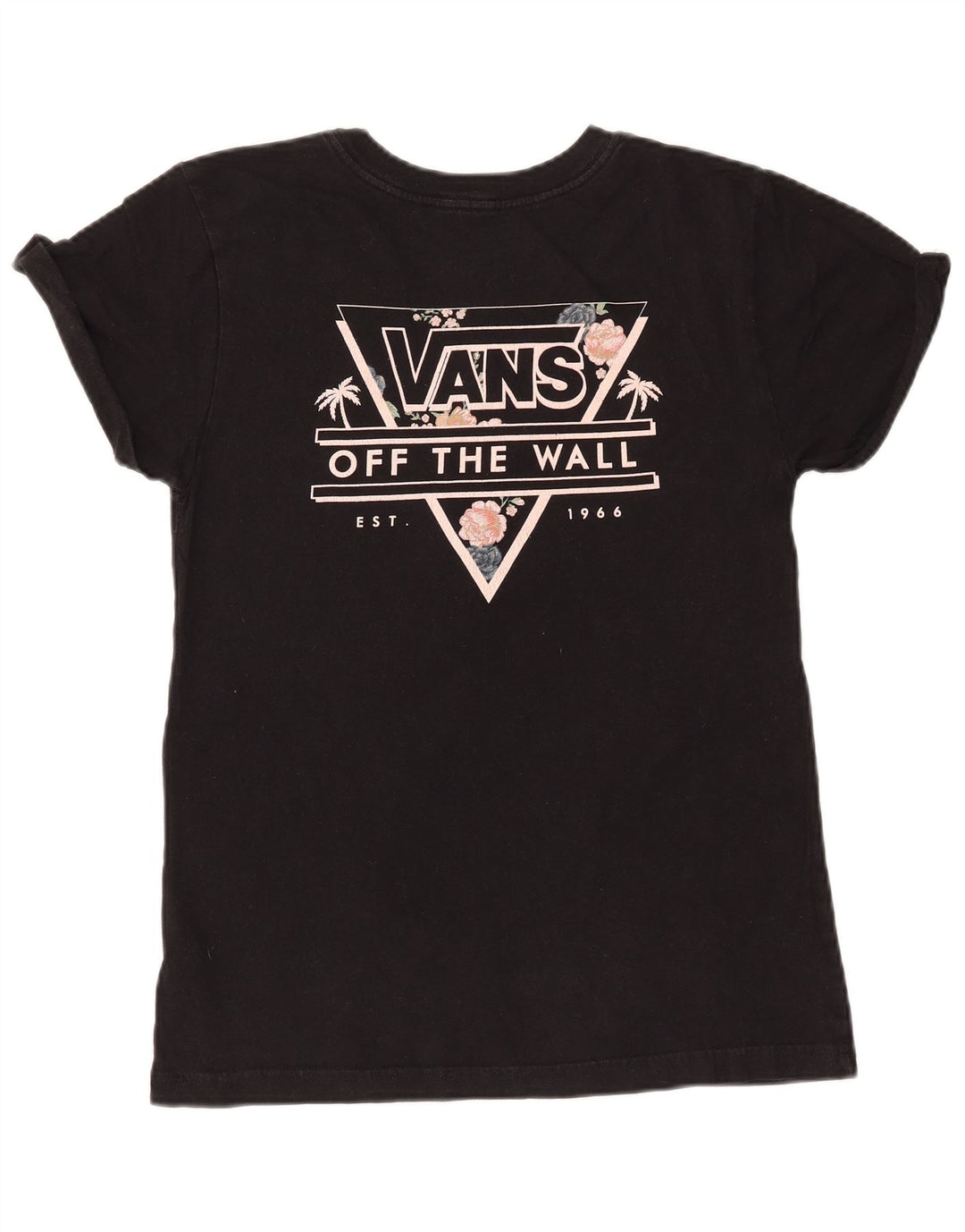VANS Womens Graphic T-Shirt Top UK 12 Medium Black Floral Cotton