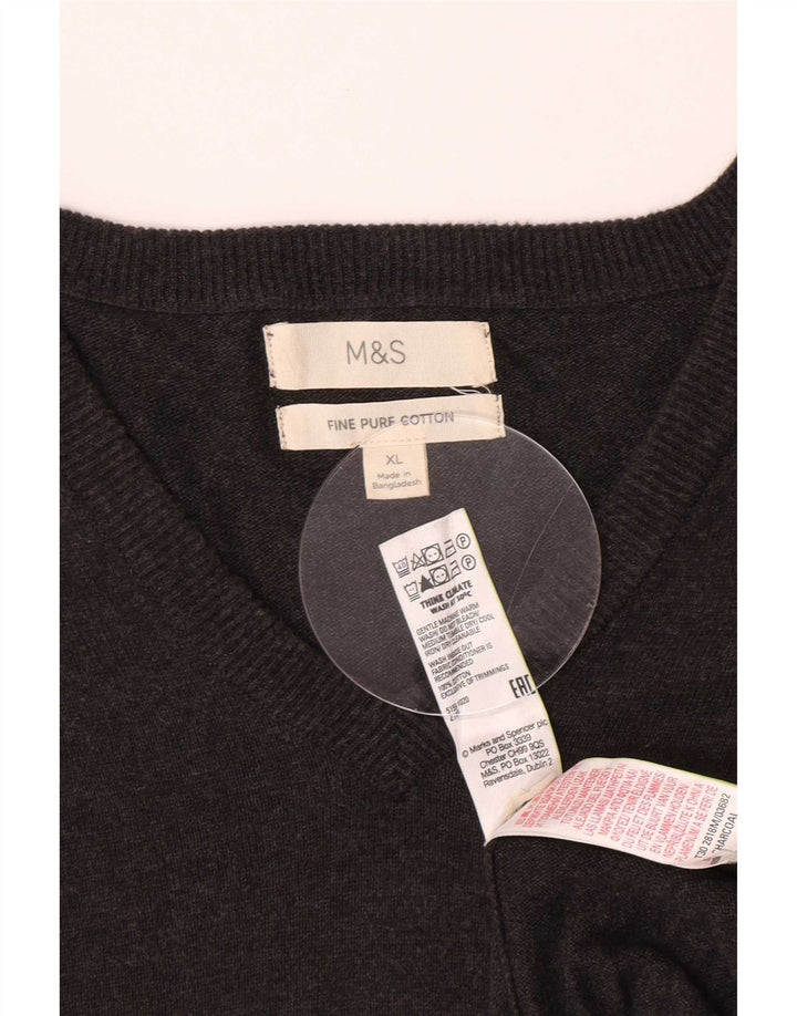 Marks & Spencer Mens V-Neck Jumper Sweater XL Grey Cotton