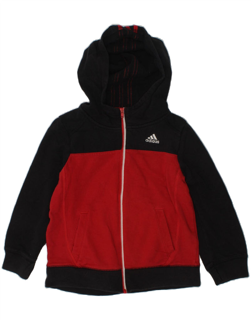 ADIDAS Boys Zip Hoodie Sweater 5-6 Years Black Colourblock Cotton | Vintage Adidas | Thrift | Second-Hand Adidas | Used Clothing | Messina Hembry 