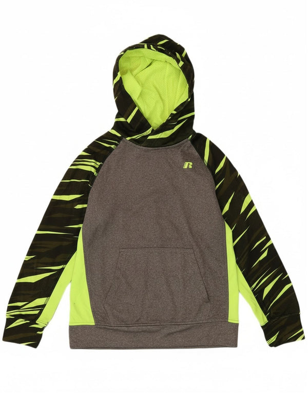 Russell Athletic Boys Hoodie Jumper 10-11 Years Large Grey Colourblock