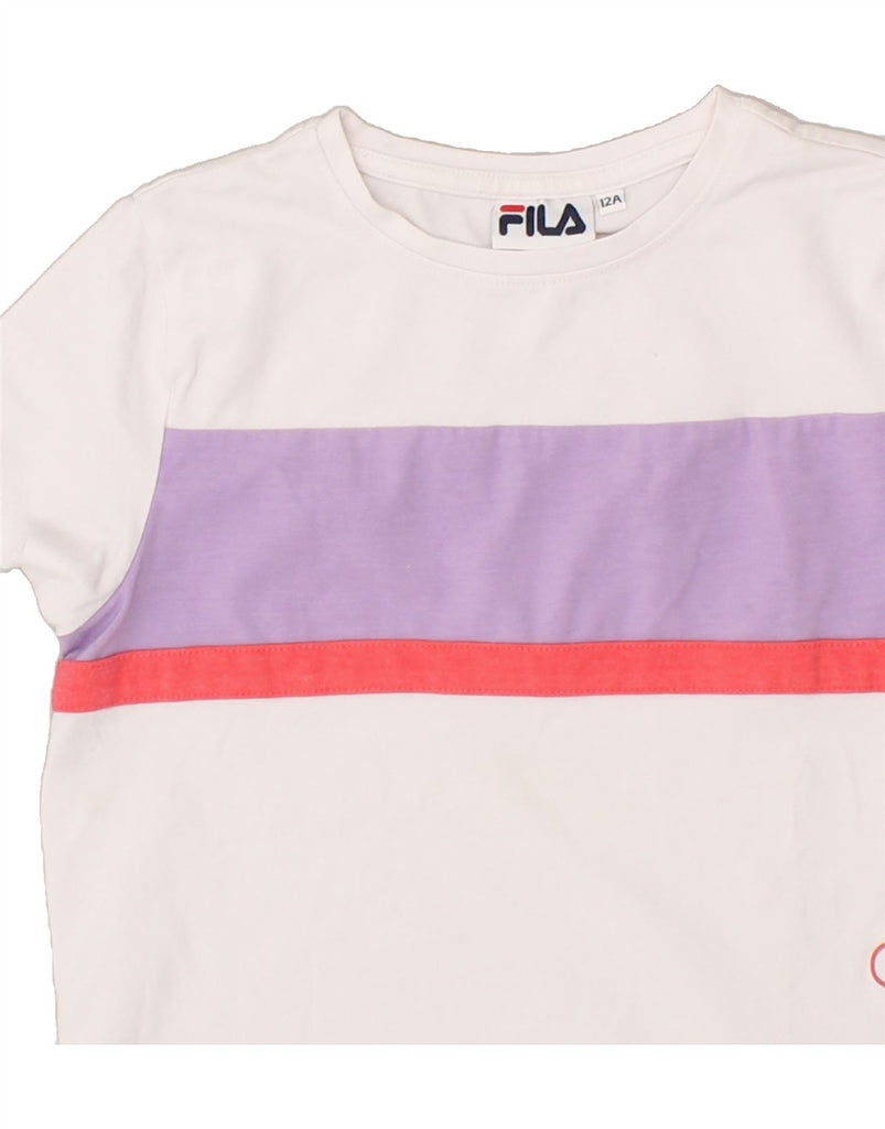 FILA Girls Graphic T-Shirt Top 11-12 Years White Colourblock | Vintage Fila | Thrift | Second-Hand Fila | Used Clothing | Messina Hembry 