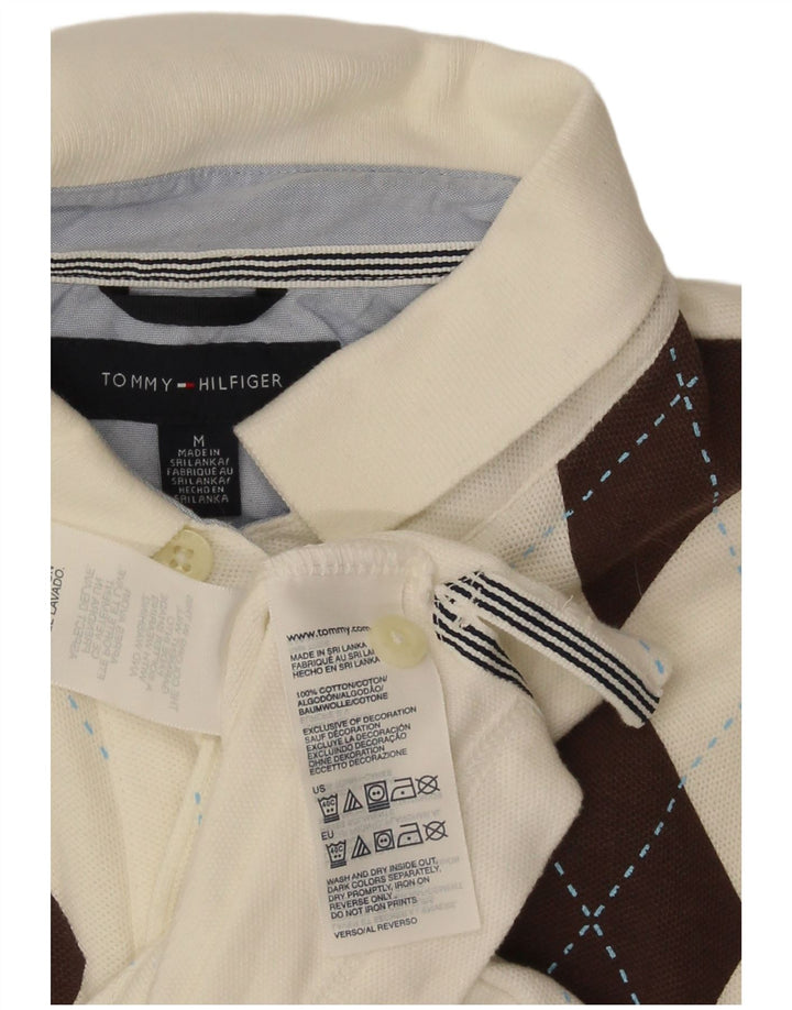 Tommy Hilfiger Mens Polo Shirt Medium White Argyle/Diamond Cotton