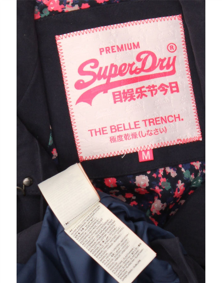Superdry Womens Trench Coat UK 14 Medium Navy Blue Cotton