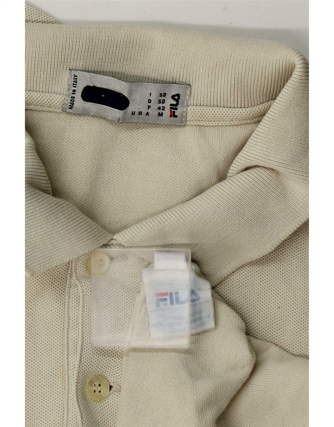 Fila Mens Long Sleeve Polo Shirt IT 50 Medium Off White Cotton