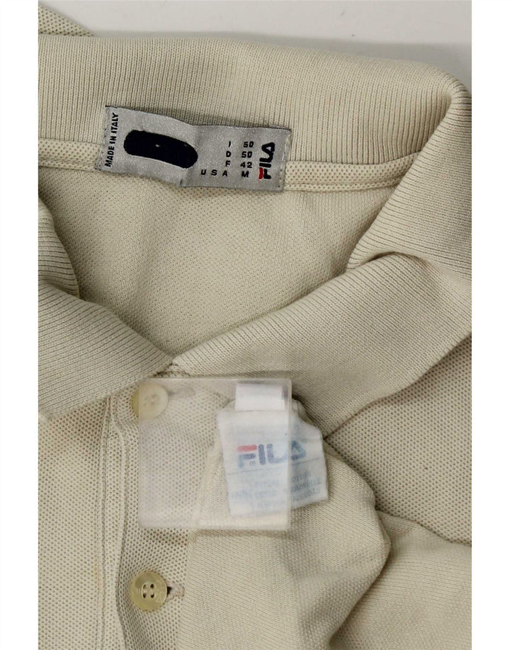 Fila Mens Long Sleeve Polo Shirt IT 50 Medium Off White Cotton