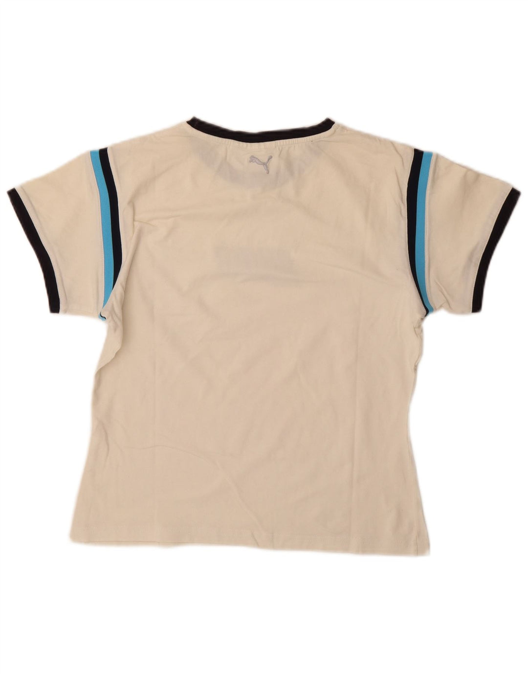 Puma Womens Crop Graphic T-Shirt Top UK 16 Large Off White Striped