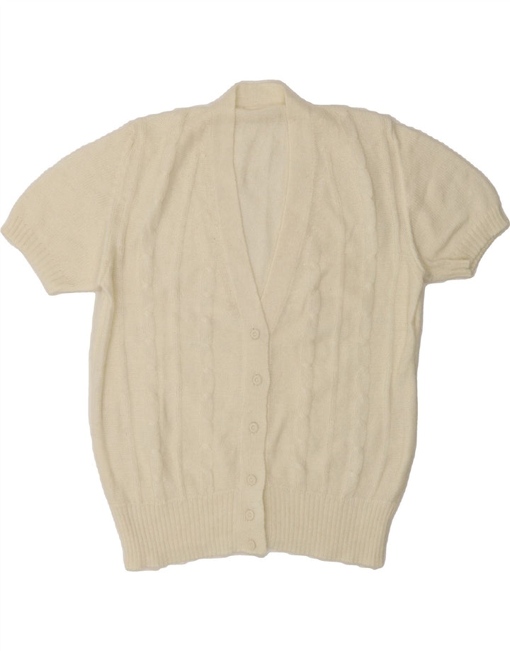 VINTAGE Womens Short Sleeve Cardigan Sweater UK 12 Medium Off White Vintage Vintage and Second-Hand Vintage from Messina Hembry 