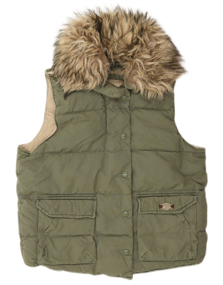 Ralph Lauren Womens Padded Gilet UK 10 Small Green Cotton