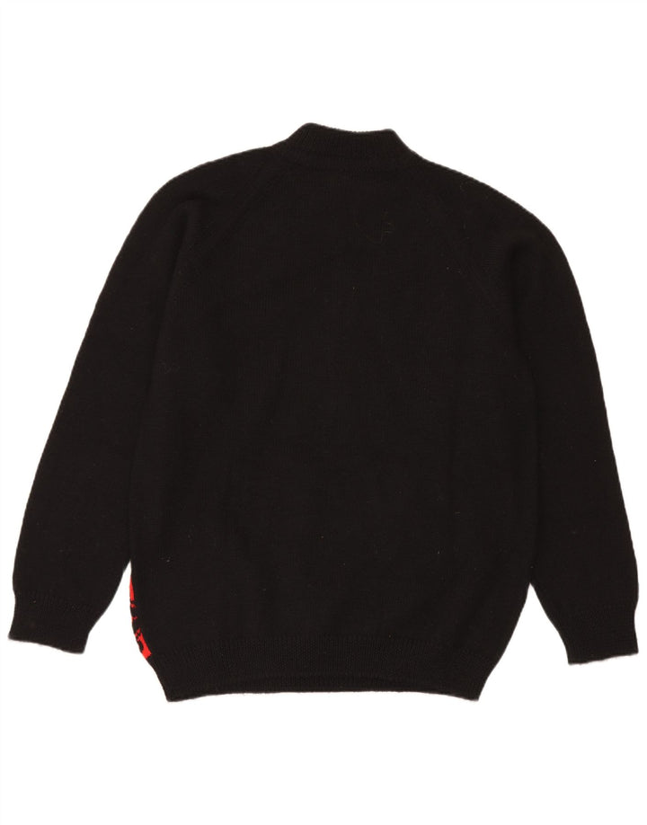 Vintage Mens Zip Neck Jumper Sweater Medium Black Fair Isle