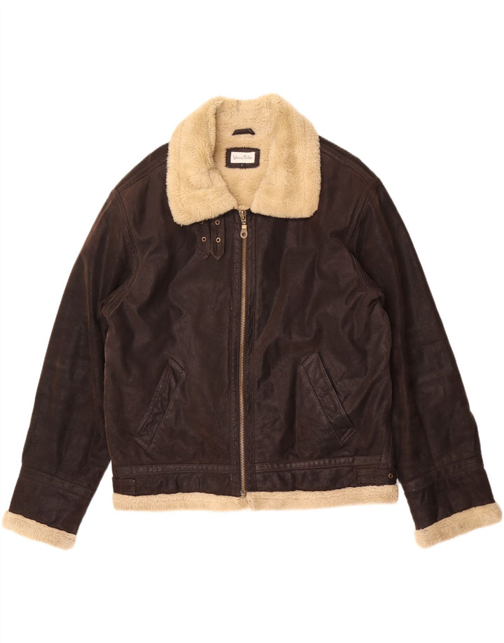 Vintage Mens Shearling Jacket UK 40 Large Brown Leather