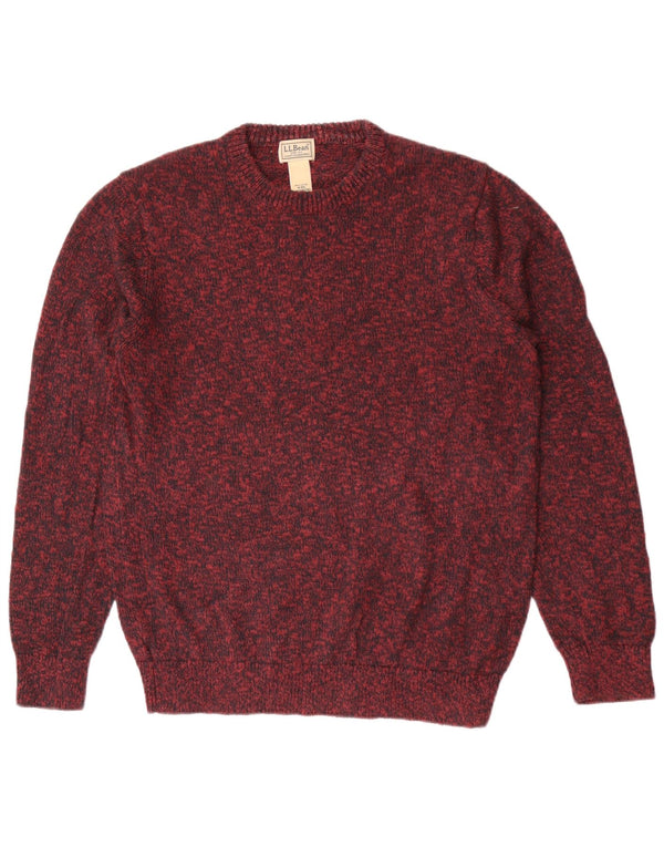 L.L.Bean Mens Crew Neck Jumper Sweater Medium Burgundy Flecked Cotton