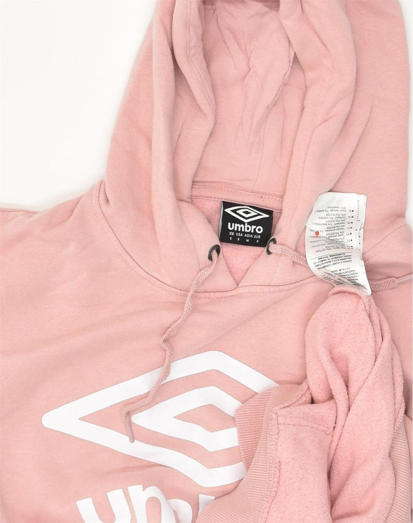 UMBRO Womens Oversized Graphic Hoodie Jumper UK 10 Small Pink Cotton | Vintage Umbro | Thrift | Second-Hand Umbro | Used Clothing | Messina Hembry 