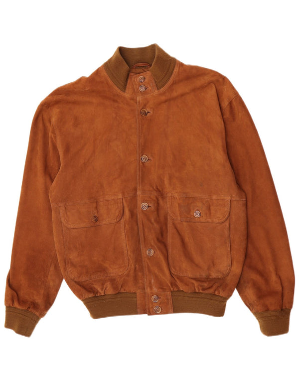 Vintage Mens Suede Bomber Jacket IT 52 XL Brown Leather Retro