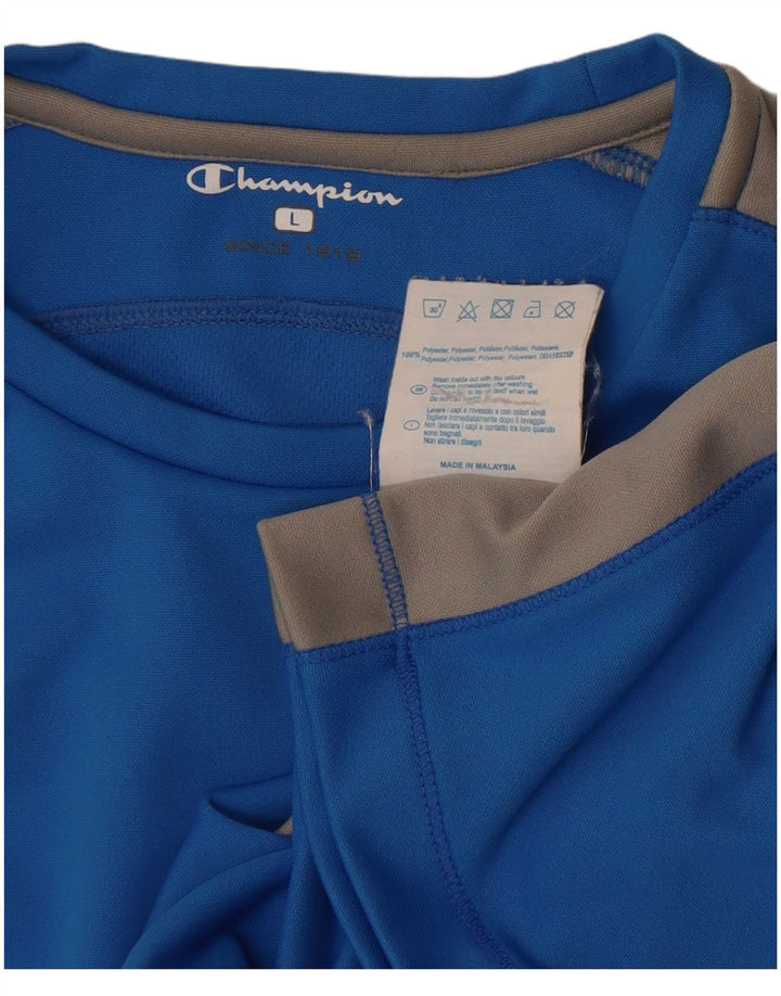 Champion Womens T-Shirt Top UK 14 Large Blue Colourblock Polyester