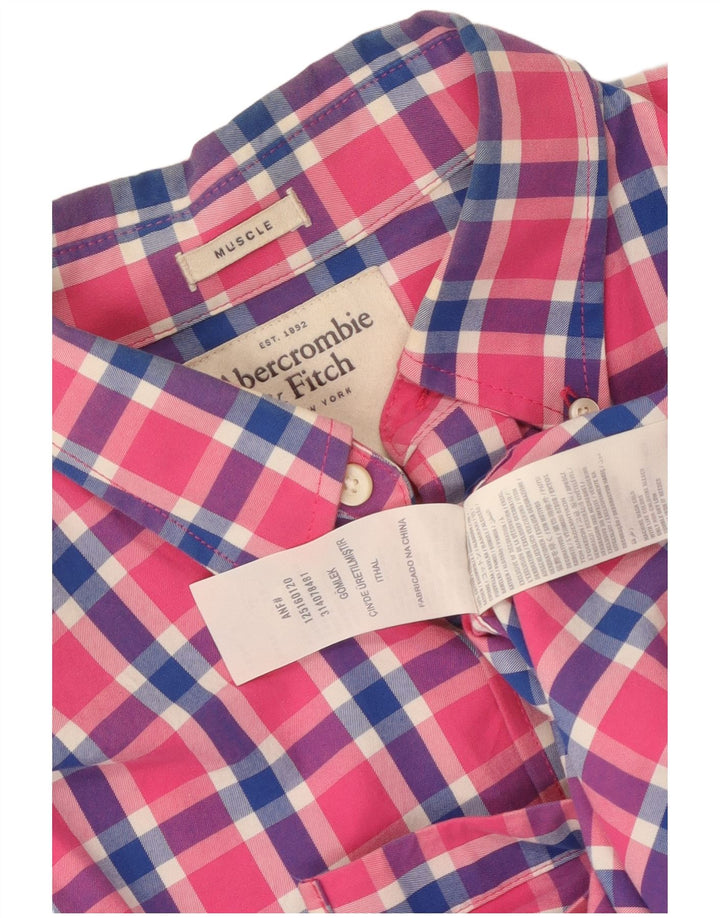 Abercrombie & Fitch Mens Muscle Shirt Medium Pink Check Cotton