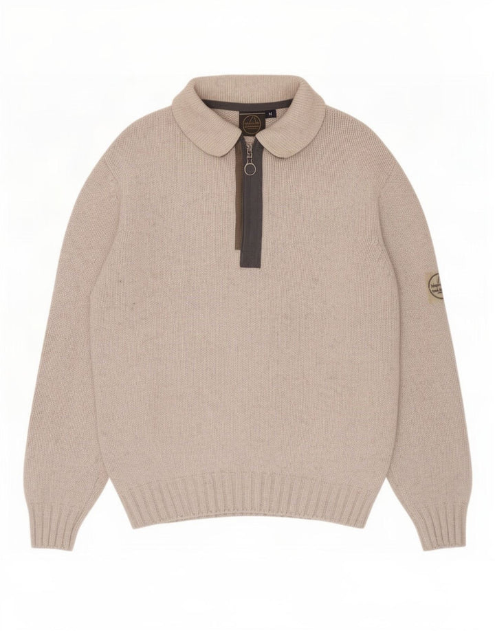 Murphy & Nye Mens Polo Neck Jumper Sweater Medium Grey Colourblock Wool