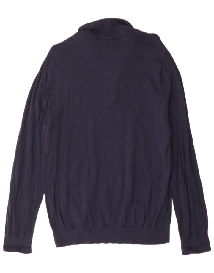 Penguin Mens Zip Neck Jumper Sweater Large Navy Blue Cotton