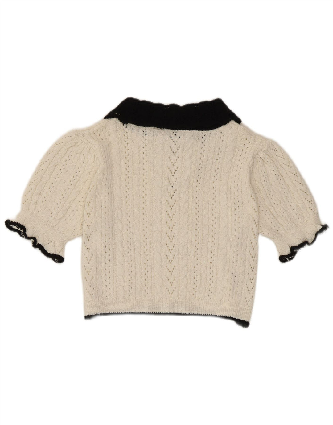 Zara Womens Crop Knit Blouse Top UK 10 Small White Colourblock