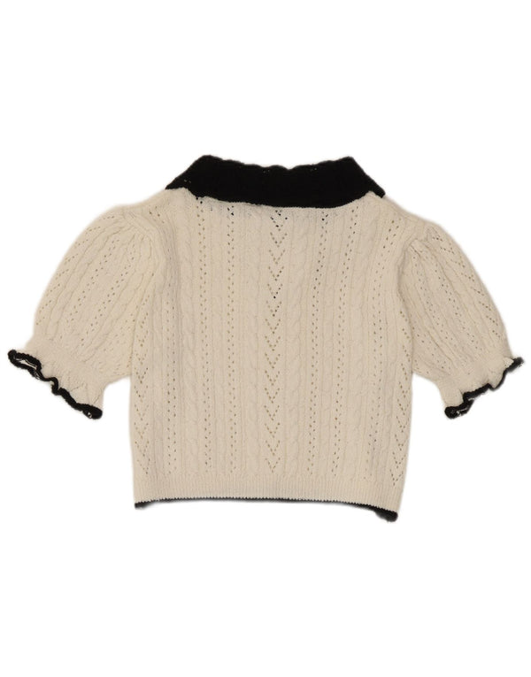 Zara Womens Crop Knit Blouse Top UK 10 Small White Colourblock