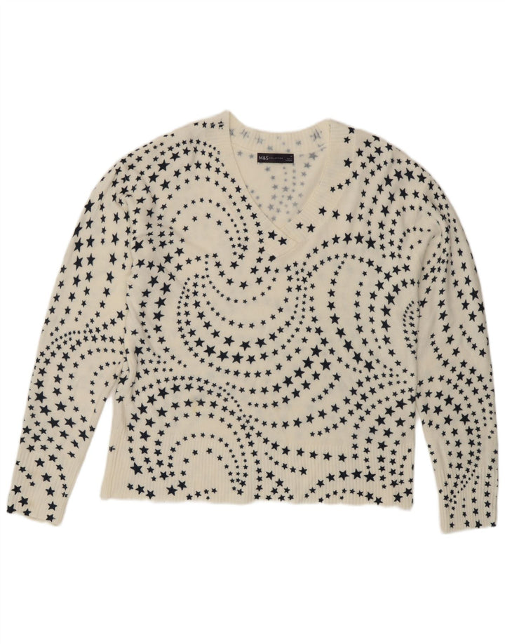 Marks & Spencer Womens V-Neck Jumper Sweater UK 14 Large White