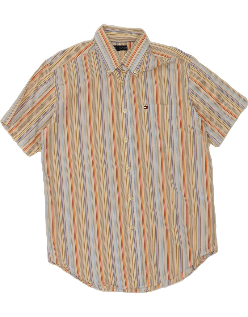 TOMMY HILFIGER Mens Short Sleeve Shirt Medium Multicoloured Striped Cotton Vintage Tommy Hilfiger and Second-Hand Tommy Hilfiger from Messina Hembry 