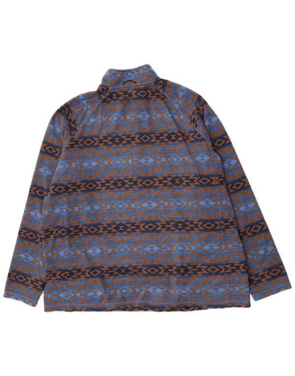Cotton Traders Mens Zip Neck Fleece Jumper 2XL Blue Geometric Polyester