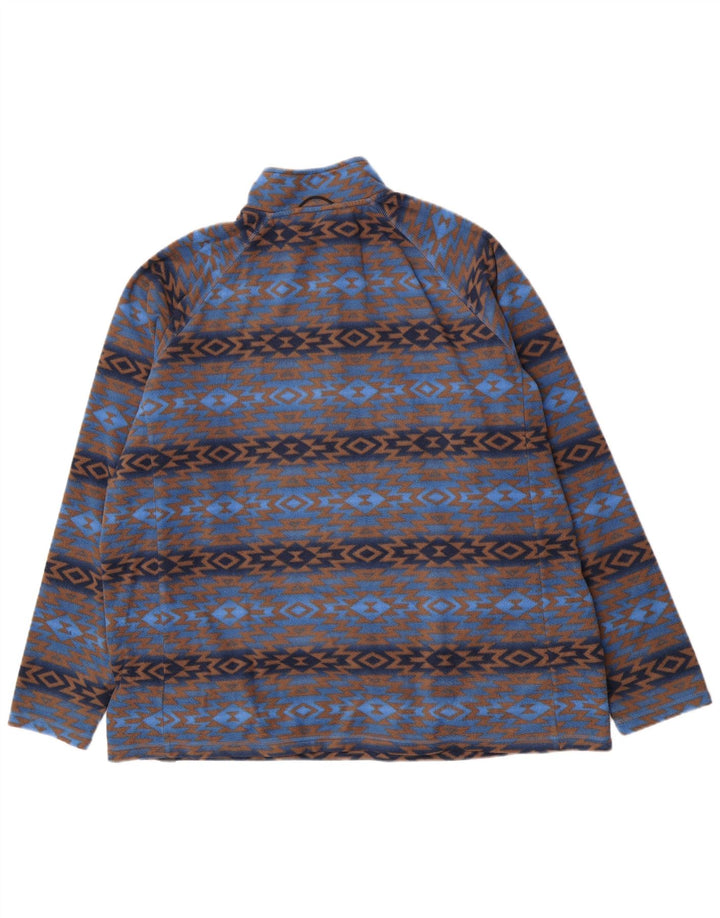 Cotton Traders Mens Zip Neck Fleece Jumper 2XL Blue Geometric Polyester