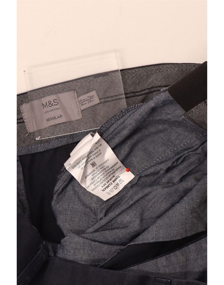 Marks & Spencer Mens Regular Chino Trousers W36 L29 Navy Blue Cotton