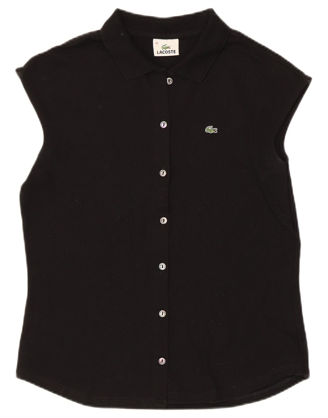 Lacoste Womens Sleeveless Shirt Blouse Size 42 Large Black Cotton