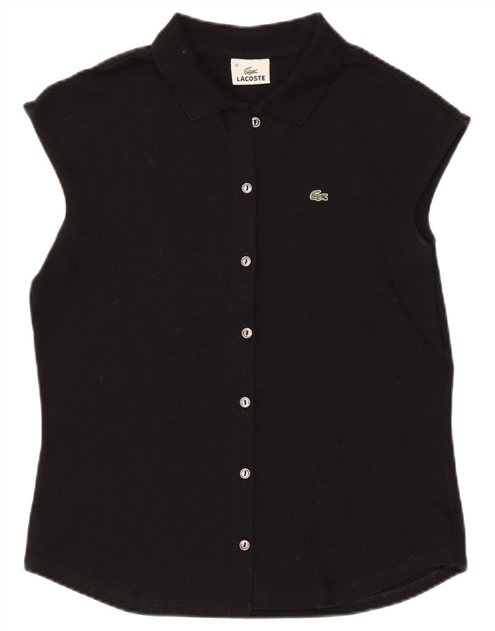 Lacoste Womens Sleeveless Shirt Blouse Size 42 Large Black Cotton