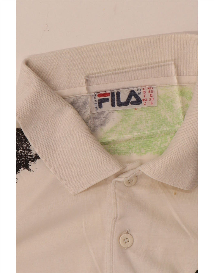 Fila Mens Polo Shirt IT 48 Medium Off White Striped