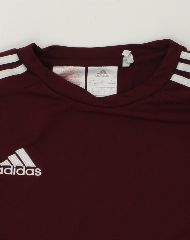 ADIDAS Boys Climalite T-Shirt Top 13-14 Years Burgundy Polyester | Vintage Adidas | Thrift | Second-Hand Adidas | Used Clothing | Messina Hembry 