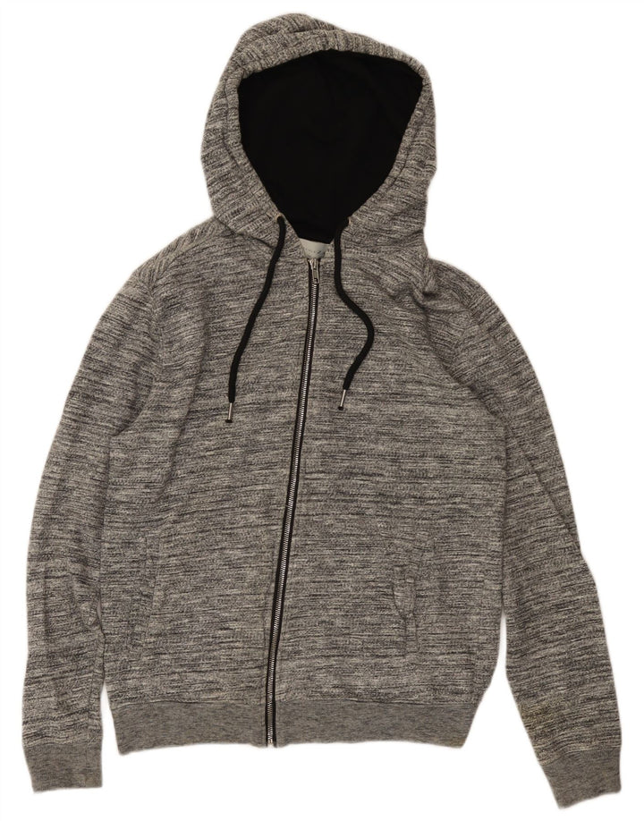 Zara Mens Zip Hoodie Sweater Large Grey Flecked Cotton