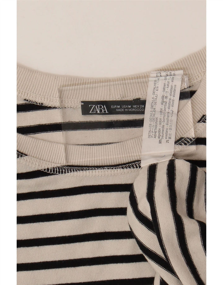 Zara Womens Top Long Sleeve UK 14 Medium White Striped Cotton